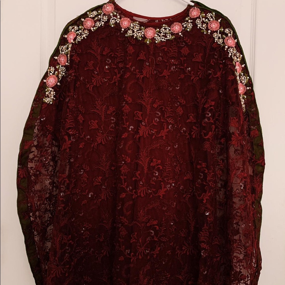 Organza net embroidery cape 3pc